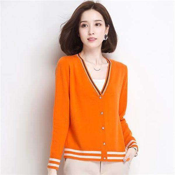 Spring and Autumn Short Cardigan Sweater Long Sleeve V-neck Top Fashion Knitted Women's Jacket