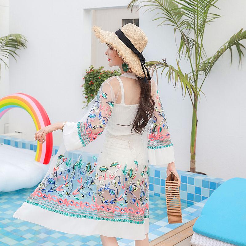 Women's Ethnic Style Loose Outer Chiffon Cardigan Thin Beach Mid-calf Length