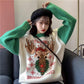 Christmas Sweater Women's Loose Color Matching Cartoon Printed Pullover Knitted Tops