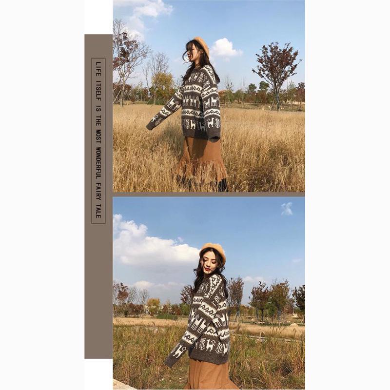 Loose  Long Sleeve Sweater  Red Christmas Pullover Autumn and Winter Sweater Female  Korean Student Snowflake Sweater