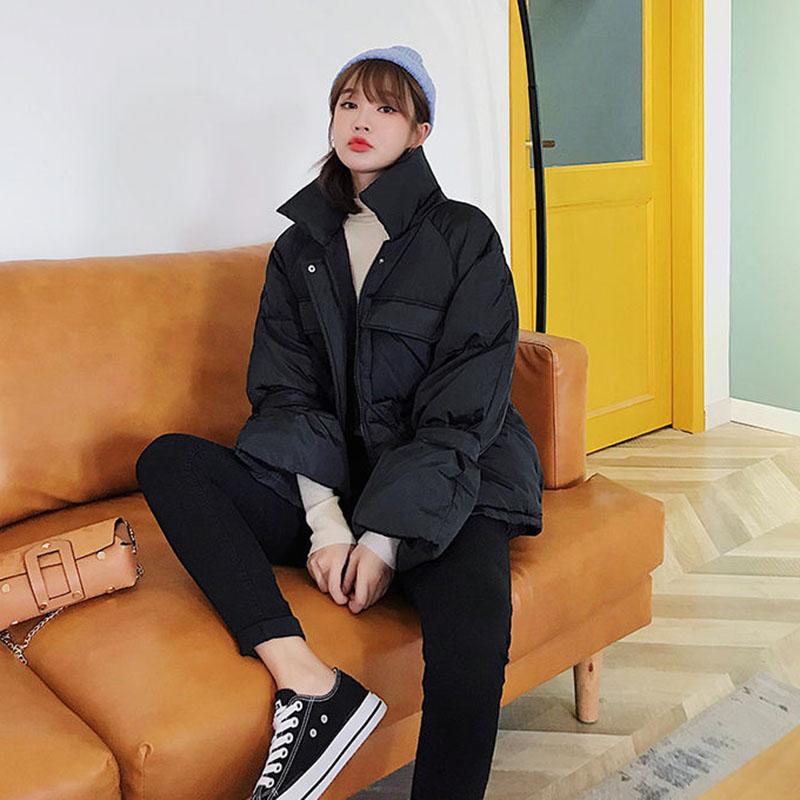 Winter Coat Female Students Loose Short Thick Padded Coat Ins Bread Coat Drawstring Parka Coat Zipper Pockets Female Warm Elegant Coat Jacket