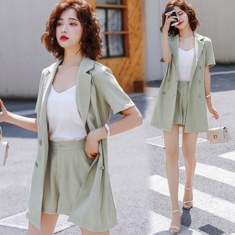 Suit Shorts Suit Female Summer Professional Suit Three-piece Short-sleeved Suit Jacket + Loose Shorts + Lined Casual Professional Suit