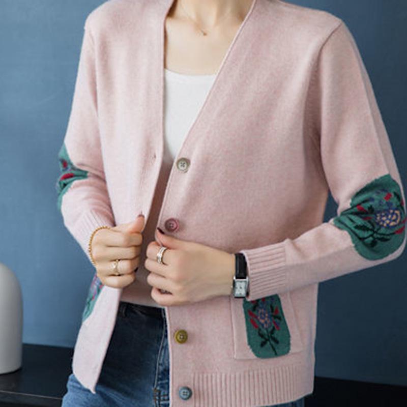 Knit Cardigan Autumn and Winter V-neck Button Coat Loose Long-sleeved Sweater