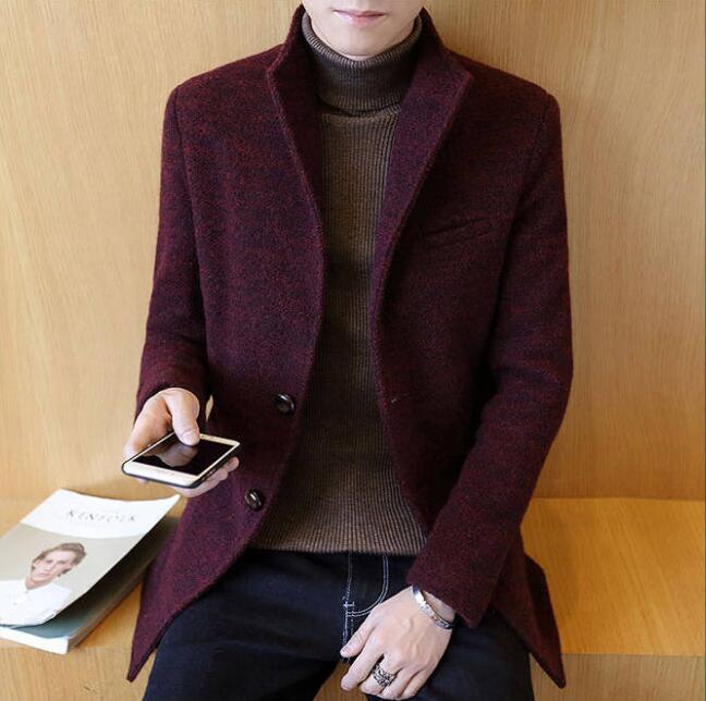 Men Winter Wool Coat Men's Jacket Solid Simple Blends Woolen Coat Male Trench Coat Casual Overcoat