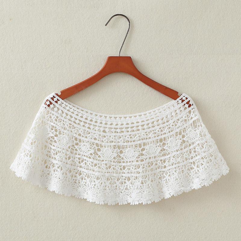WTEMPO Summer Thin Sunscreen Solid Color Knotted Neckties Hollow Lace Shawl  Versatile  Pair with Dress