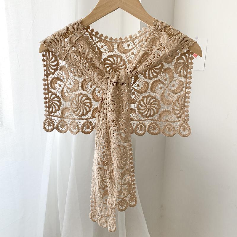 WTEMPO Summer Knitting Little Shawl Women's Thin Solid Color Knotted Lace Neckties Sun Protection Warm Shawl