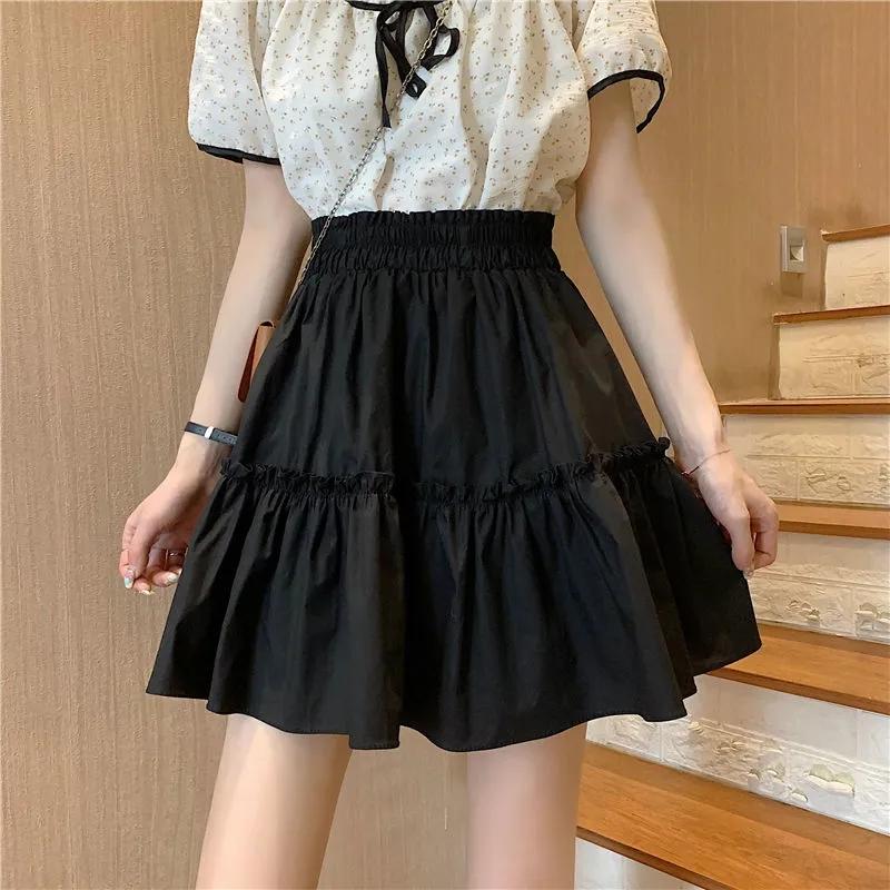 Fungus Edge Skirt Women's Summer Elastic Waist Cover Crotch A-line Short Skirt All-match Beach Short Skirt