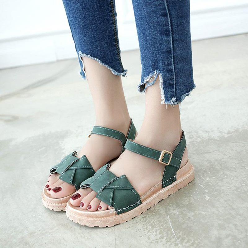 Roman Sandals Female Students Summer Wild Korean Version of The Word Buckle Flat Female Sandals Platform Platform Shoes