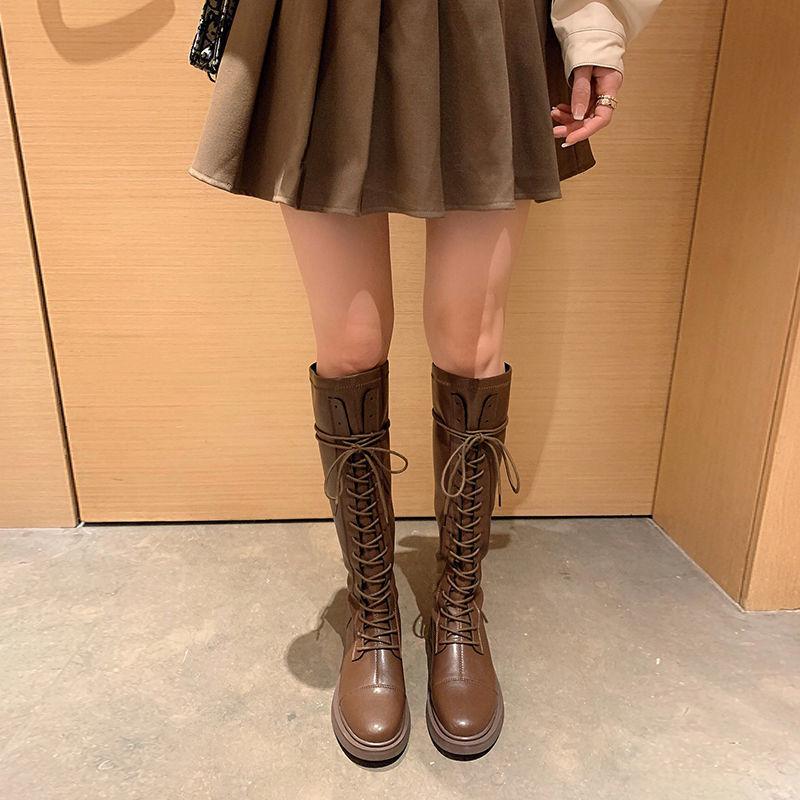 Soft Leather Boots 2021 Autumn and Winter Knight Boots Tall But Knee Boots Are Thin Martin Boots