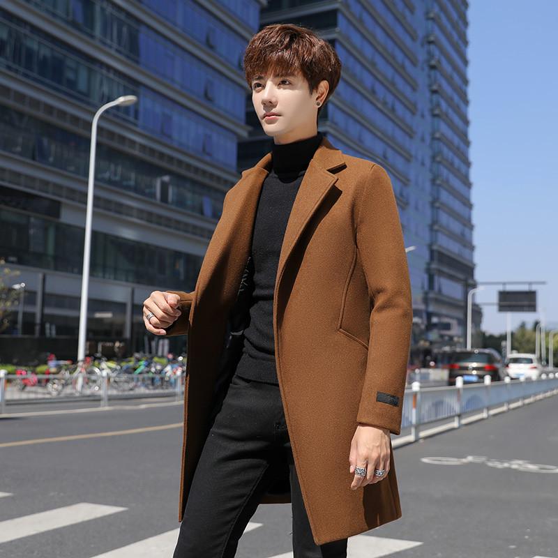 Mens Woolen Coat Casual Business Woolen Coats Mens High-end Brand Slim Long Woolen Coat Male Jacket