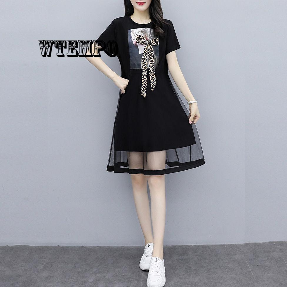 2019 New Spring Summer Round Neck Ruffles Dress Women Fashion Dress Ladies Casual Loose T Shirt