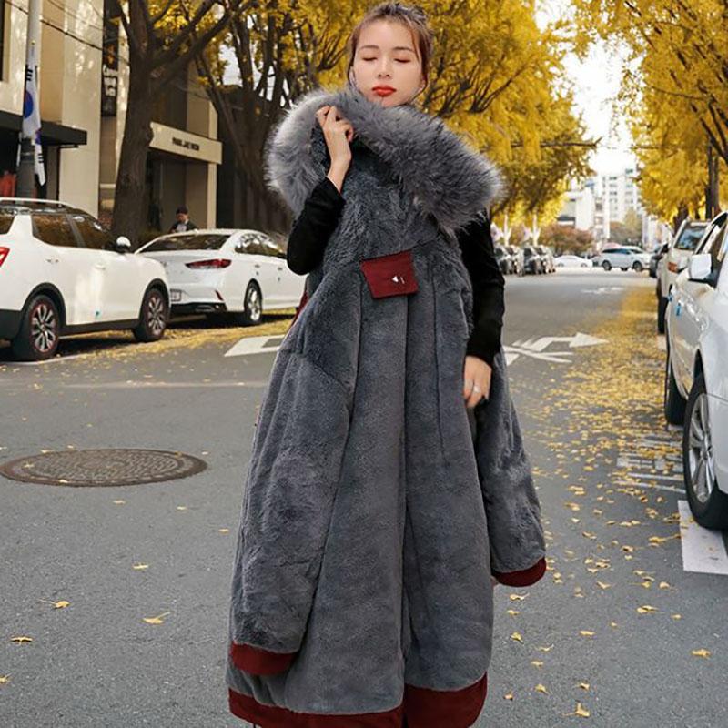 Winter Women's Cotton Jacket Jacket Mid-length Large Fur Collar Plus Down Jacket Thickening Plus Velvet Jacket