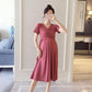 Maternity Clothes Short Sleeve Dress Mid-length Loose Plus Size V-Neck High Waist Over The Knee Skirt