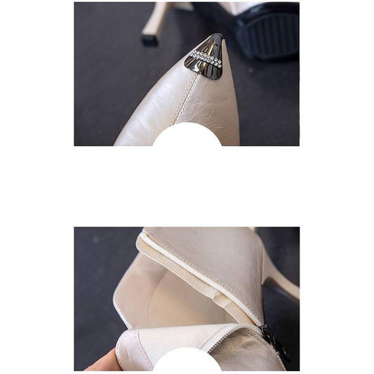 Autumn Winter Women Boots Zipper High Heels Sexy Pointed Toe Bowknot Shoes