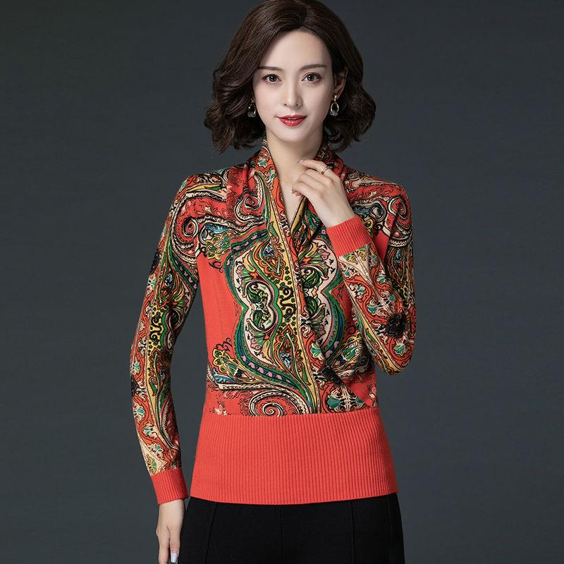 Autumn Winter Ethnic Style  Floral Print Sweater Knit Pullover Jumper Tops  Casual Slim Warm Woolen Sweater