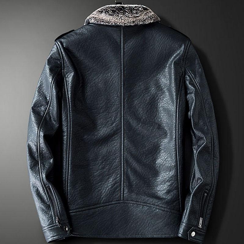 Winter Men's Leather Locomotive Lapel Korean Version of Self-cultivation Plus Velvet Warm Fur One Youth PU Coat Leather Jacket