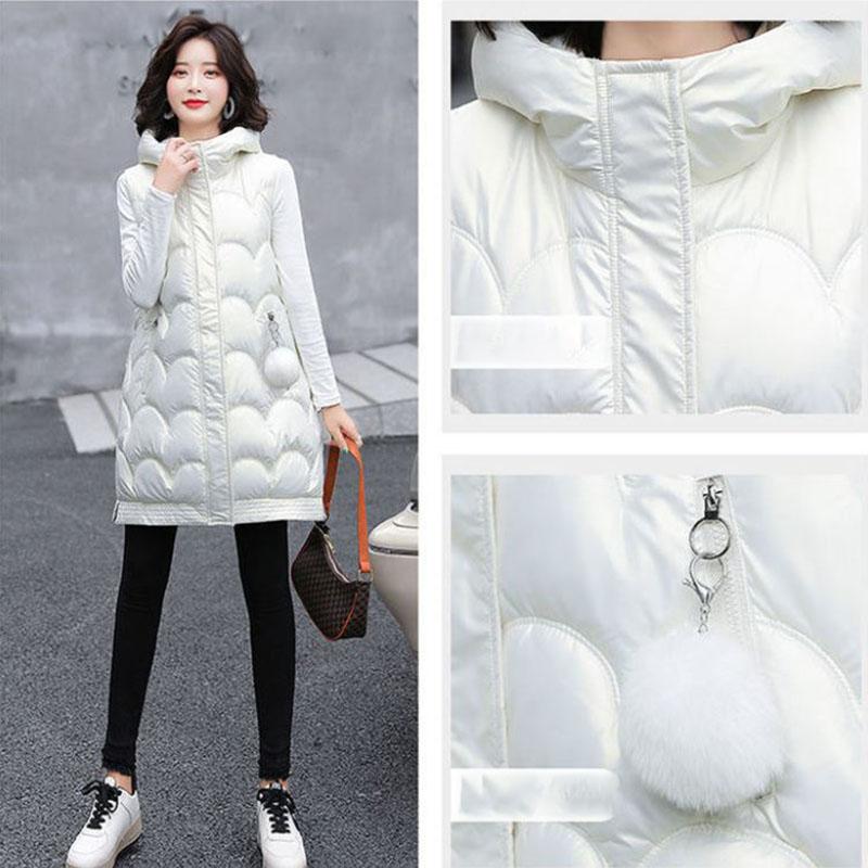 Winter Ladies Hooded Down Vest Jacket Fashion Glossy Down Cotton Sleeveless Jacket Thicken Warm Winter Vest