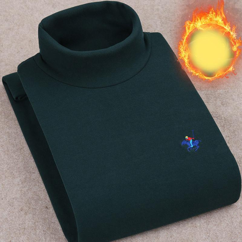Autumn and Winter Men's Long-sleeved T-shirt Plus Velvet Mid-high Collar Sweater Sweater Warm Base Sweater