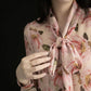 Women's Spring and Autumn Chiffon Print Loose Shirt Bow Long Sleeve Top