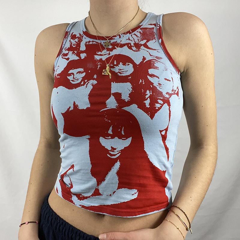 Portrait Graphic Print Tank Top 90s Vintage Harajuku Sleeveless Crop Top Y2K Aesthetic Summer Slim Fit Tee Tops Streetwear