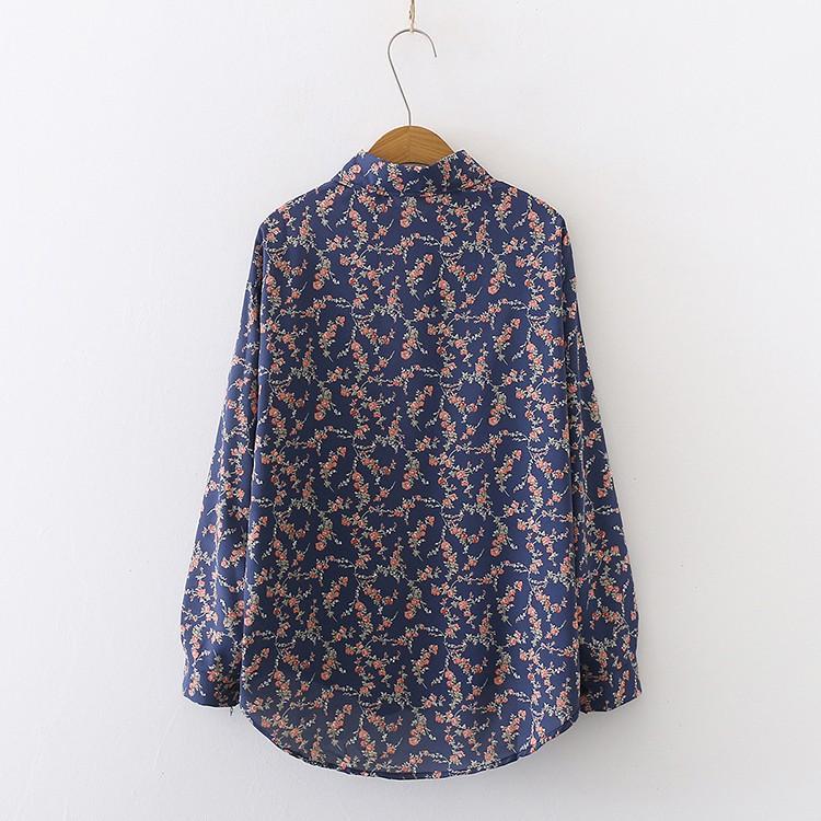 Spring Women Vintage Floral Shirt Long Sleeve Button Up Chiffon Blouse Office Lady Turn-Down Collar Autumn Casual Basic Tops