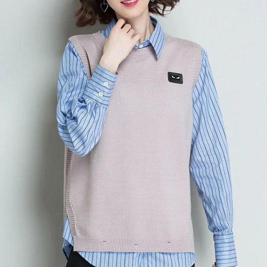 Spring and Autumn Round Neck Knitted Vest Women's Solid Color Halterneck Waistcoat Short Casual Sleeveless Sweater
