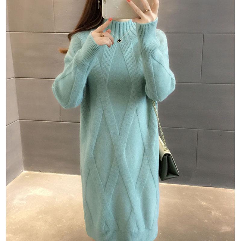 Half High Neck Mid-length Sweater Loose Thick Knit Bottoming Shirt Fashion Casual Dress