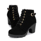 Winter Women Boots High Heels Boots PU Leather Lace-up Martin Shoes Women