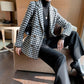 Houndstooth Woolen Coat Thick Loose Autumn Winter Coat Women Thicken Slim Pea Coat