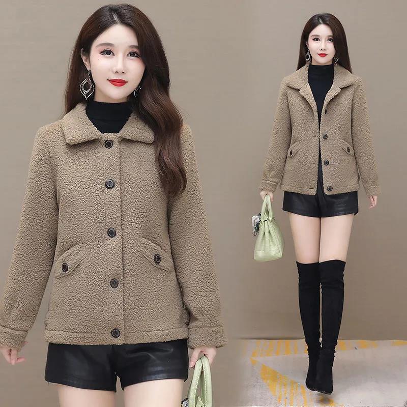 Mid-length Winter Ladies Lapel Lamb Velvet Jacket Thickened and Enlarged Loose Long-sleeved Plush All-in-one Jacket