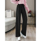 Waffle Elastic High Waist Casual Pants Autumn and Winter Women's Korean Style Loose Drape Wide Leg Trousers Show Leg Length Sports Jogging Pants