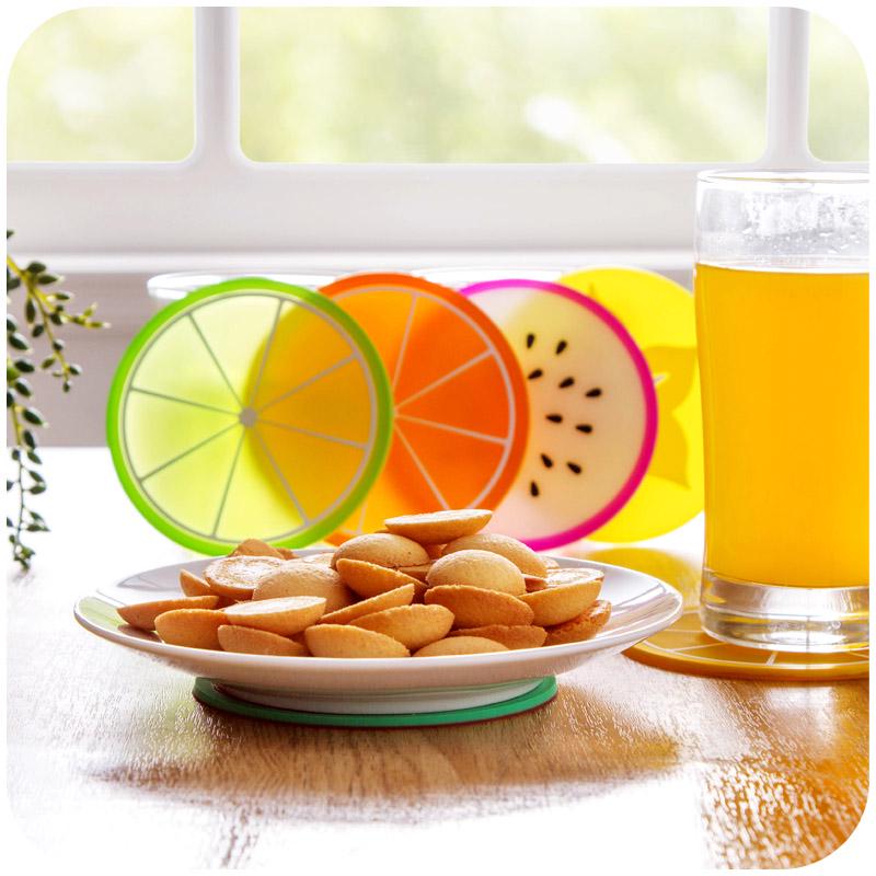 6pcs/10pcs Simple Creative Coaster Colorful Jelly Color Fruit Shape Anti-scalding Non-slip Silicone Insulation Pad Water Coaster
