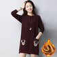 Autumn Winter Plus Velvetthicken Sweater Dress Women Large Size Mid-length Loose Pullover Knitted Sweater with Pockets