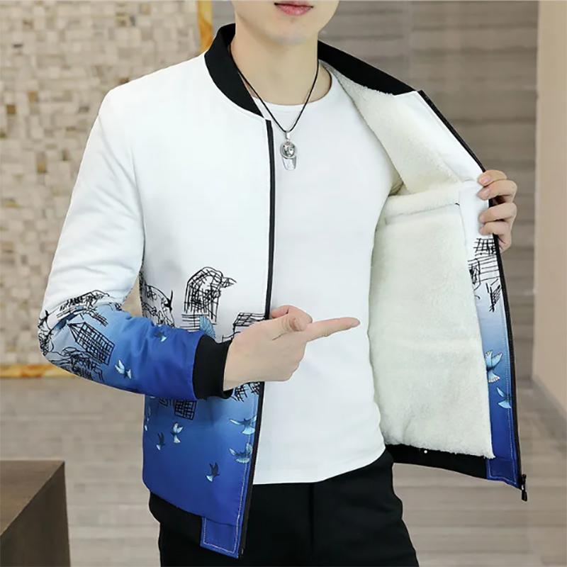 Plus Velvet Jacket Men's Fashion Casual Thick Warm Loose Large Size Jacket Men Autumn and Winter