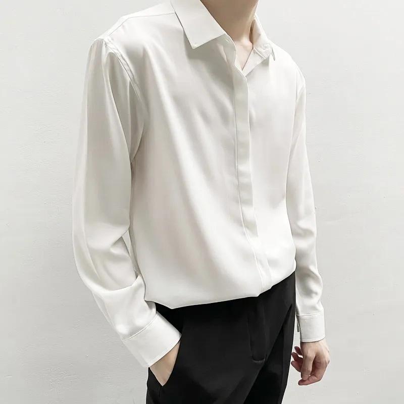 Shirt Men's Handsome White and Black Trend Ice Silk Hong Kong Wind Drape Long-sleeved Jacket Loose Ice Silk Top Coat