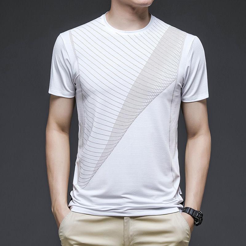 Men's Summer Ice Silk T-shirt Super Cool Stretch Short Sleeve Super Light Quick-drying Top