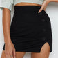 Women's Summer Mini Skirts Large Size Slim A-line Short Skirt High Waist Button Split Skirt Female Solid Color Club Hip Skirts