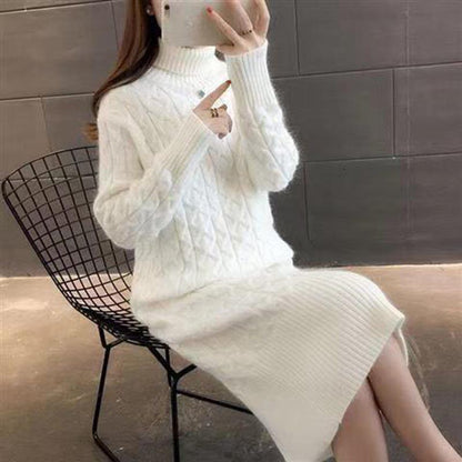 Sweater Women's Winter High-necked Mid-length Knitted Over-the-knee Jumper Fashion Loose Sweater