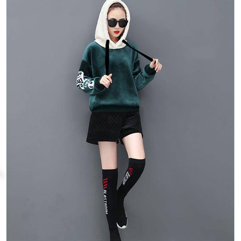 Women's Sweater Winter Fashion Trend Thickening Plus Velvet Warm Hooded Blouse