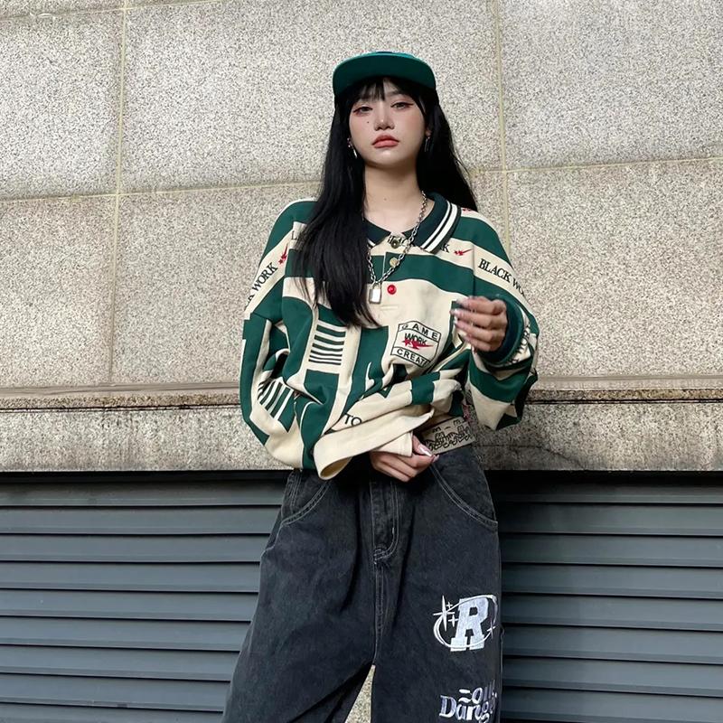 Hip Hop Hoodies Oversized Fashion Streetwear Harajuku Pullover Sweatshirts Letter Printed Vintage Long Sleeve Tops Autumn Winter Women Hoodies