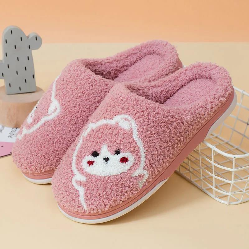 Autumn and Winter Cotton Slippers for Men and Women Cute Indoor Embroidered Non-slip Warm Couple Slippers