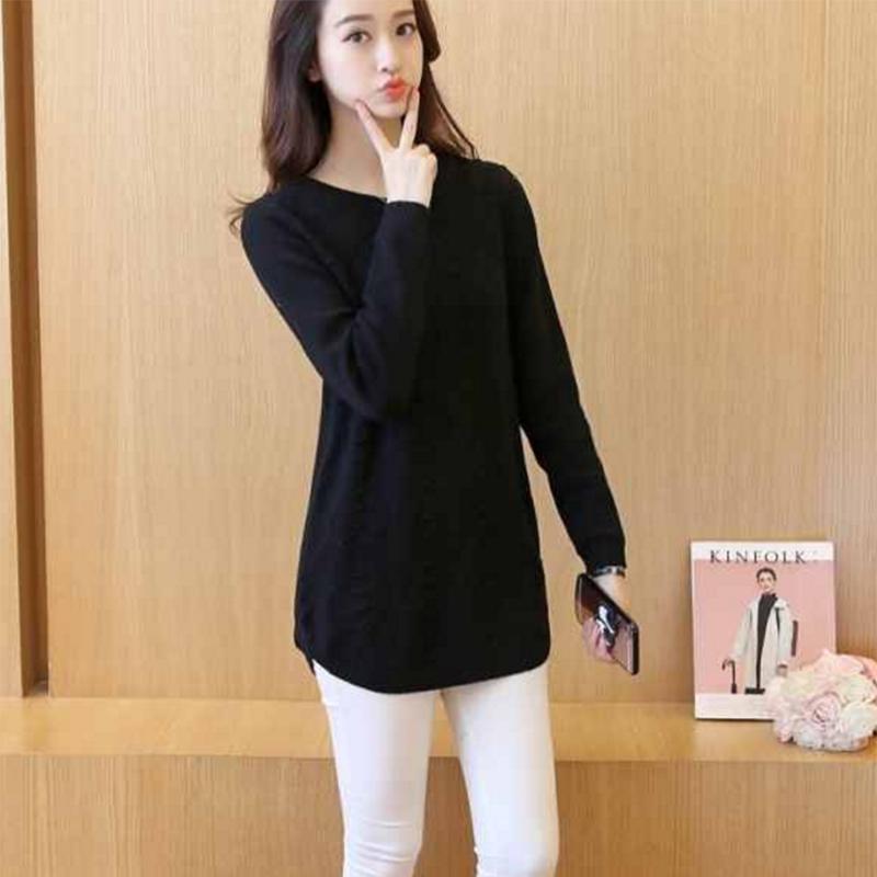 Pofulove Fashion Mid-length Round Neck Wild Base Sweater Knitted Base Sweater Sweater Women Winter