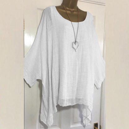 S-5XL Plus Size Women Casual Loose Tops Ladies Cotton Linen Solid Color Shirt Long Sleeve Blouse