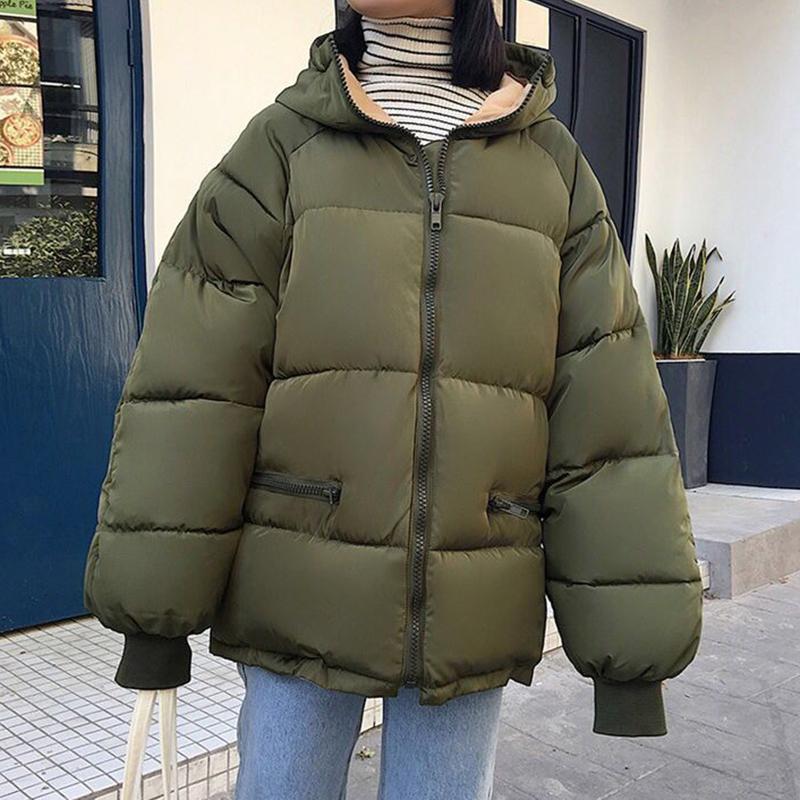 Large Size Loose Women's Hooded Padded Jacket Winter Solid Color Short Down Down Padded Jacket Thick Warm Jacket