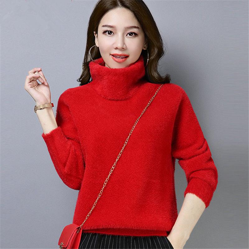 Autumn and Winter Mohair Turtleneck Sweater Short Loose Knit Bottoming Shirt Casual Women's Top