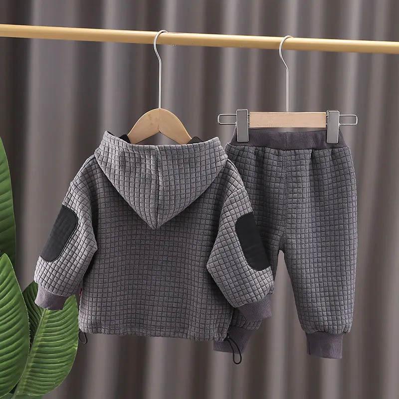 Boys Spring and Autumn Suits Baby Spring and Autumn Suits Long-sleeved Solid Color Hoodie Sweater Two-piece Children's Casual Suit