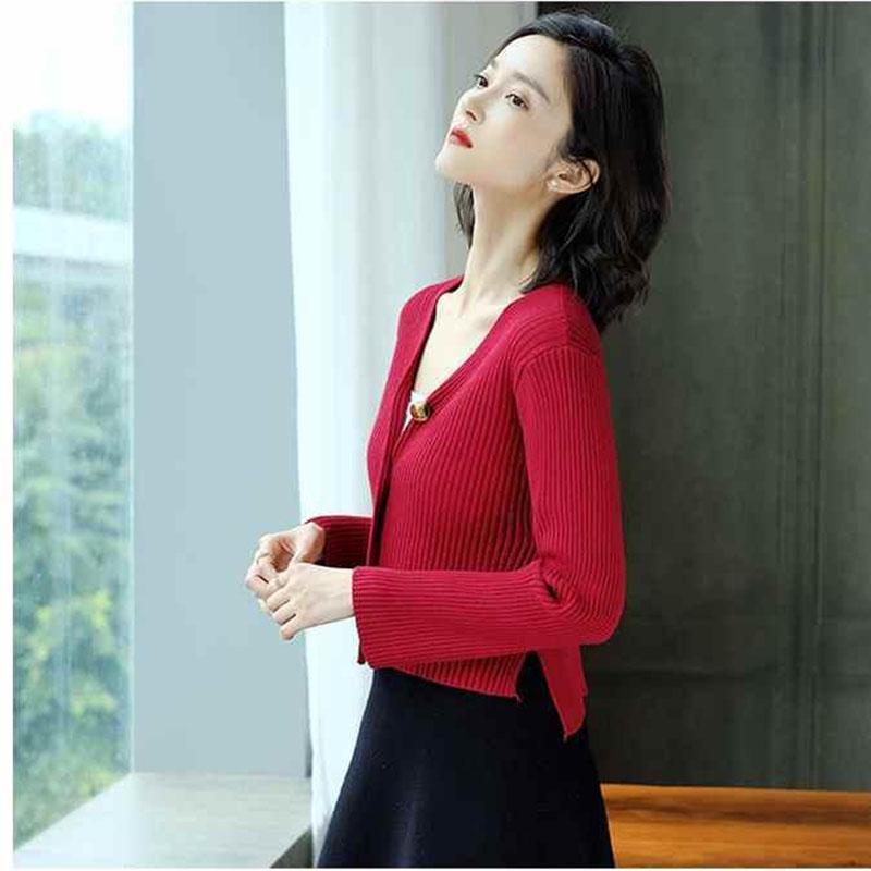 Short Knitted Jacket Spring and Autumn Korean Tops Pure Color Cardigan Youth Women's Sweater