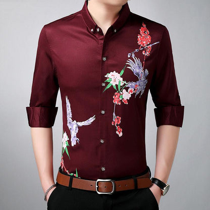 Men's Long Sleeve Slim Shirt Korean Fashion Trend Shirt Casual Business British Hair Stylist Clothes