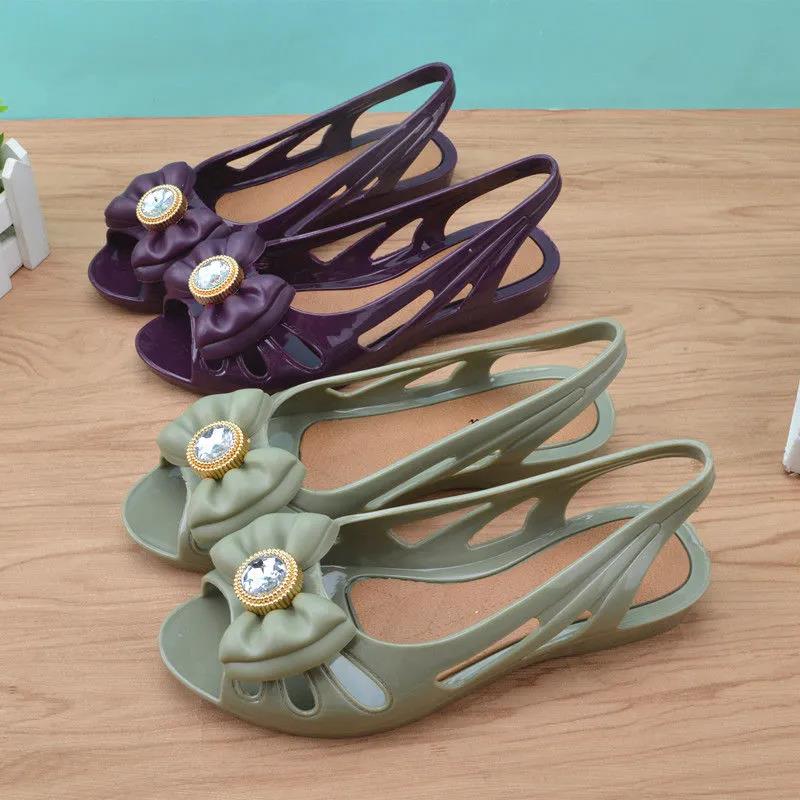 Female Fish Mouth Plastic Sandals Summer Flat Plastic Jelly Shoes Soft Bottom Fashion Korean Version of All-match Mom Work Sandals