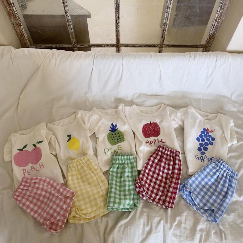 Kids Baby Girl Boy Clothes Set Tops Solid Cartoon Short Sleeve Shirt Crop Pants Summer Casual Outfit Sets Girls Boys 0-4Y